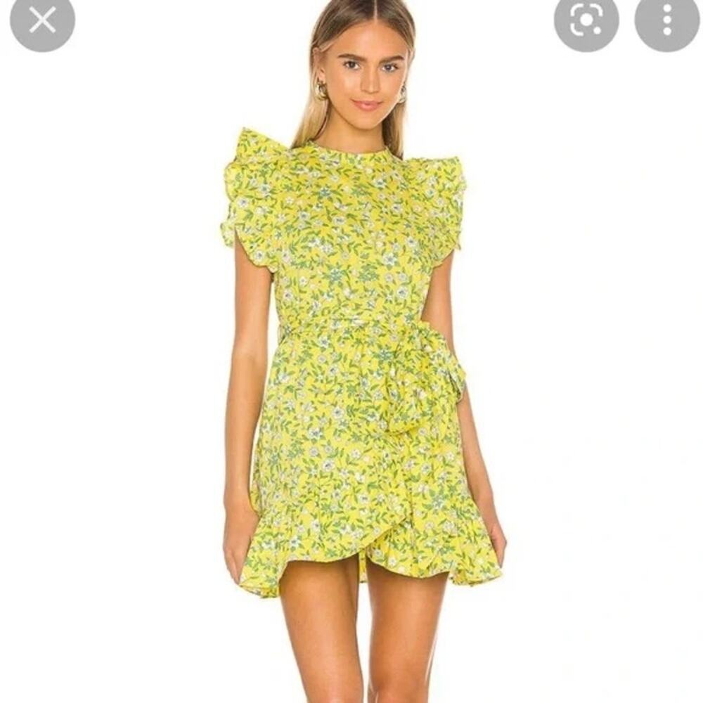 Banjanan Audrey Mini Floral Cotton Dress Yellow Womens L